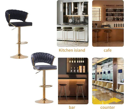 2x Height Grey Velvet Padded Golden Round Base Barstools Chairs - Mekamart Australia