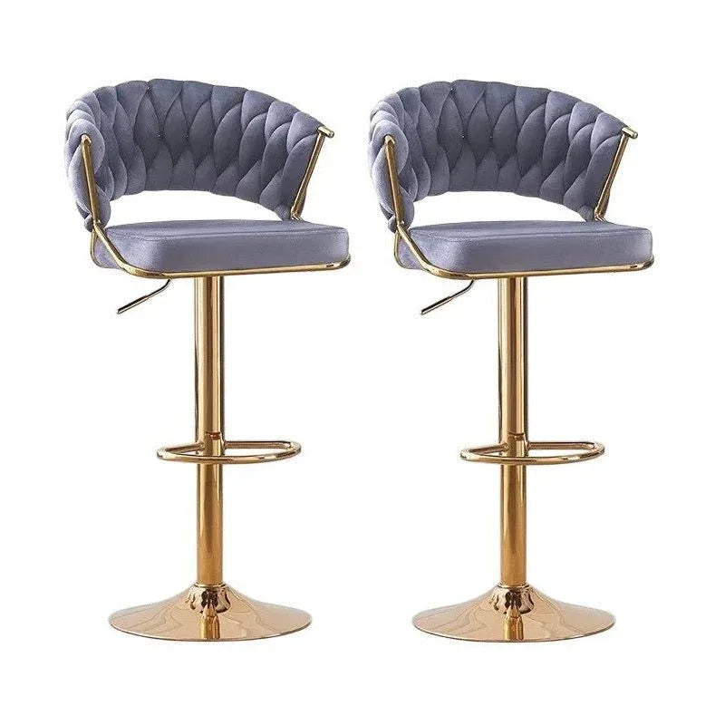 2x Height Grey Velvet Padded Golden Round Base Barstools Chairs - Mekamart Australia