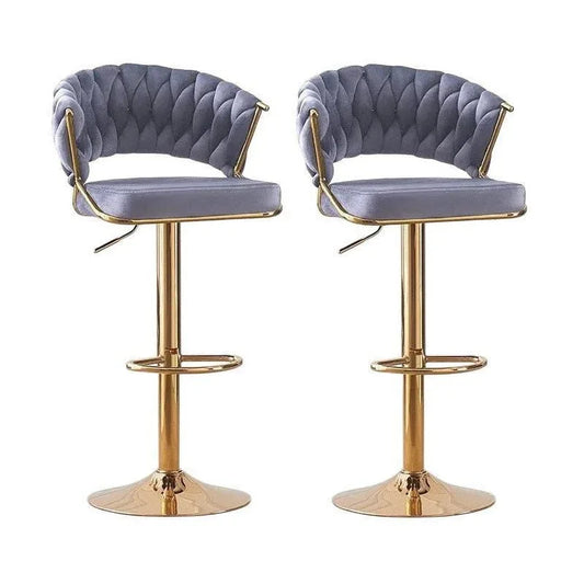 2x Height Grey Velvet Padded Golden Round Base Barstools Chairs - Mekamart Australia