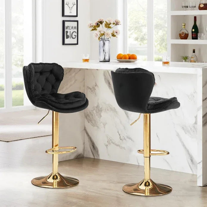 SERENITà Swivel Bar Stools Set of 2 Counter Height Barstools with Back Velvet Upholstered Adjustable Stool Chair Mid Century Modern Bar Stool for Kitchen Island (Black) - Mekamart Australia