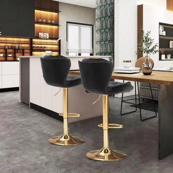 SERENITà Swivel Bar Stools Set of 2 Counter Height Barstools with Back Velvet Upholstered Adjustable Stool Chair Mid Century Modern Bar Stool for Kitchen Island (Black) - Mekamart Australia