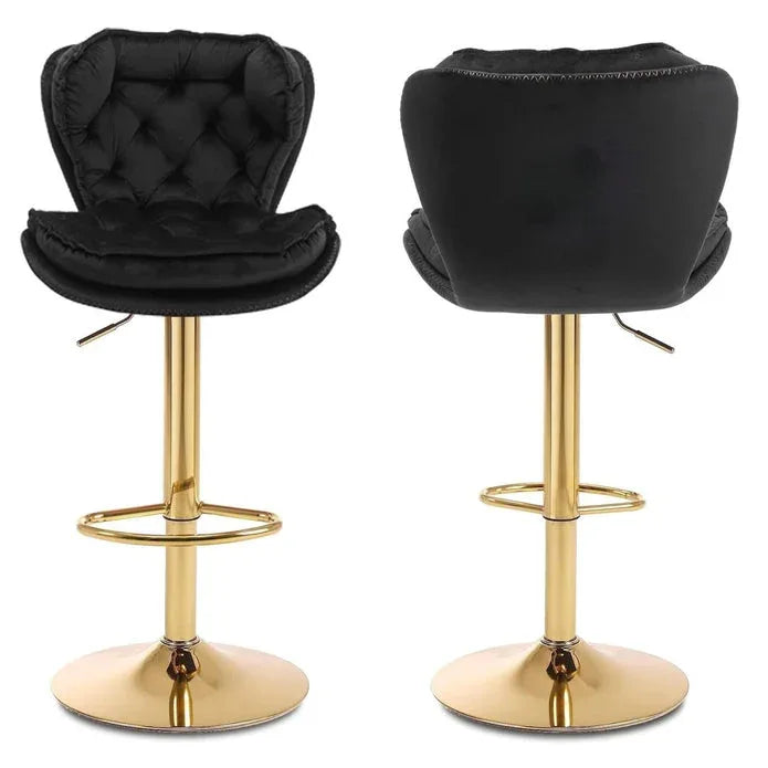 SERENITà Swivel Bar Stools Set of 2 Counter Height Barstools with Back Velvet Upholstered Adjustable Stool Chair Mid Century Modern Bar Stool for Kitchen Island (Black) - Mekamart Australia