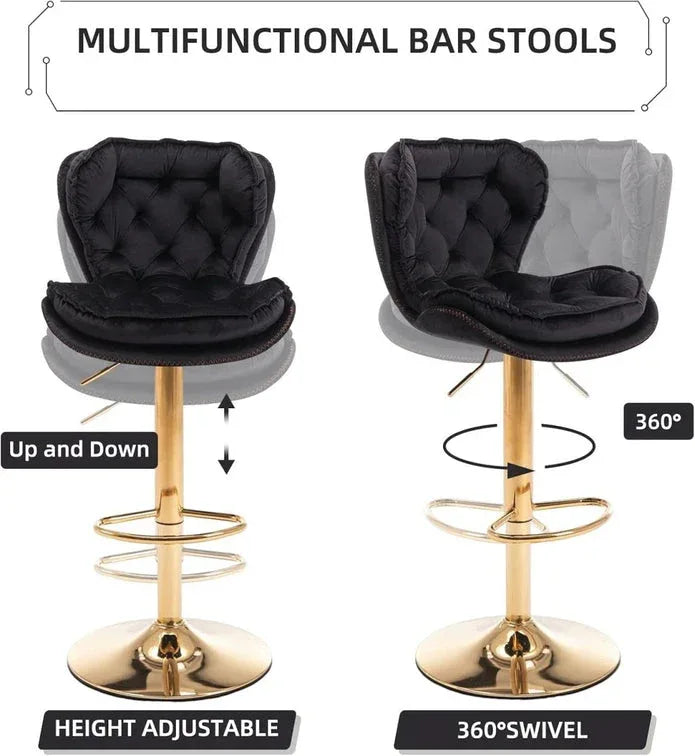 SERENITà Swivel Bar Stools Set of 2 Counter Height Barstools with Back Velvet Upholstered Adjustable Stool Chair Mid Century Modern Bar Stool for Kitchen Island (Black) - Mekamart Australia