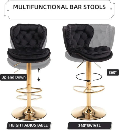 SERENITà Swivel Bar Stools Set of 2 Counter Height Barstools with Back Velvet Upholstered Adjustable Stool Chair Mid Century Modern Bar Stool for Kitchen Island (Black) - Mekamart Australia