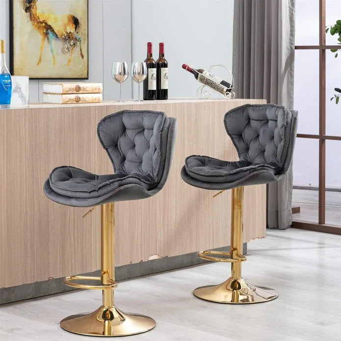 SERENITà Swivel Bar Stools Set of 2 Counter Height Barstools with Back Velvet Upholstered Adjustable Stool Chair Min Century Modern Bar Stool for Kitchen Island (Grey) - Mekamart Australia