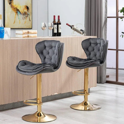 SERENITà Swivel Bar Stools Set of 2 Counter Height Barstools with Back Velvet Upholstered Adjustable Stool Chair Min Century Modern Bar Stool for Kitchen Island (Grey) - Mekamart Australia