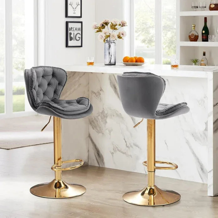 SERENITà Swivel Bar Stools Set of 2 Counter Height Barstools with Back Velvet Upholstered Adjustable Stool Chair Min Century Modern Bar Stool for Kitchen Island (Grey) - Mekamart Australia