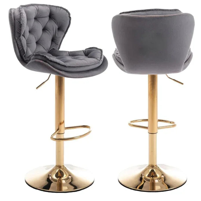 SERENITà Swivel Bar Stools Set of 2 Counter Height Barstools with Back Velvet Upholstered Adjustable Stool Chair Min Century Modern Bar Stool for Kitchen Island (Grey) - Mekamart Australia