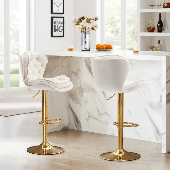 SERENITà Swivel Bar Stools Set of 2 Counter Height Barstools with Back Velvet Upholstered Adjustable Stool Chair Min Century Modern Bar Stool for Kitchen Island (Ivory) - Mekamart Australia