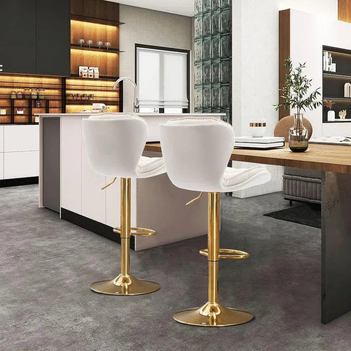 SERENITà Swivel Bar Stools Set of 2 Counter Height Barstools with Back Velvet Upholstered Adjustable Stool Chair Min Century Modern Bar Stool for Kitchen Island (Ivory) - Mekamart Australia