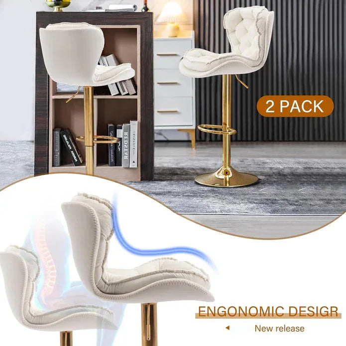 SERENITà Swivel Bar Stools Set of 2 Counter Height Barstools with Back Velvet Upholstered Adjustable Stool Chair Min Century Modern Bar Stool for Kitchen Island (Ivory) - Mekamart Australia