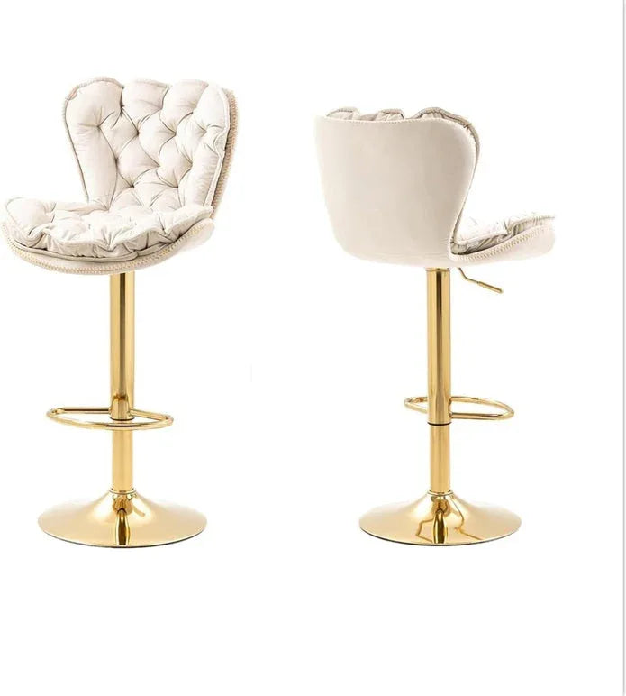SERENITà Swivel Bar Stools Set of 2 Counter Height Barstools with Back Velvet Upholstered Adjustable Stool Chair Min Century Modern Bar Stool for Kitchen Island (Ivory) - Mekamart Australia