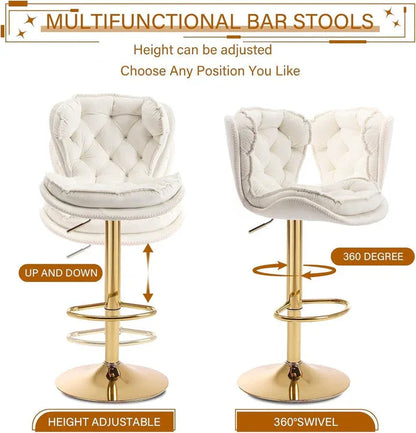 SERENITà Swivel Bar Stools Set of 2 Counter Height Barstools with Back Velvet Upholstered Adjustable Stool Chair Min Century Modern Bar Stool for Kitchen Island (Ivory) - Mekamart Australia