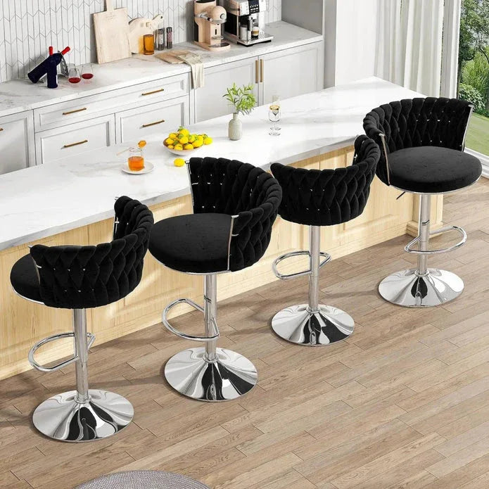 SERENITà Modern Silver Swivel Upholstered Velvet Adjustable Height Counter Stool with Metal Frame Black (Set of 2) - Mekamart Australia