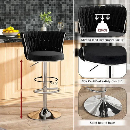 SERENITà Modern Silver Swivel Upholstered Velvet Adjustable Height Counter Stool with Metal Frame Black (Set of 2) - Mekamart Australia