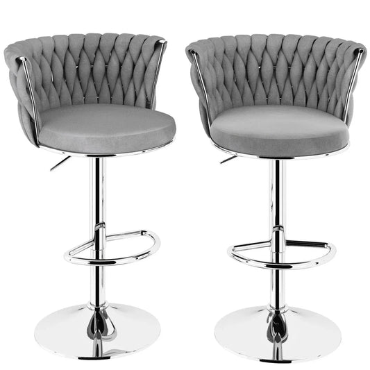 SERENITà Modern Silver Swivel Upholstered Velvet Adjustable Height Counter Stool with Metal Frame Grey (Set of 2) - Mekamart Australia