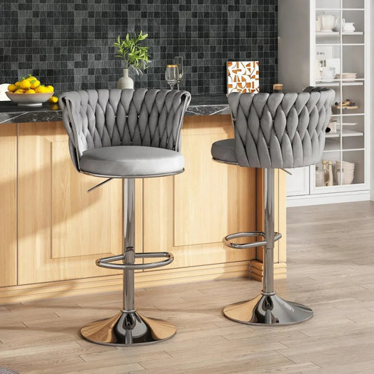 SERENITà Modern Silver Swivel Upholstered Velvet Adjustable Height Counter Stool with Metal Frame Grey (Set of 2) - Mekamart Australia