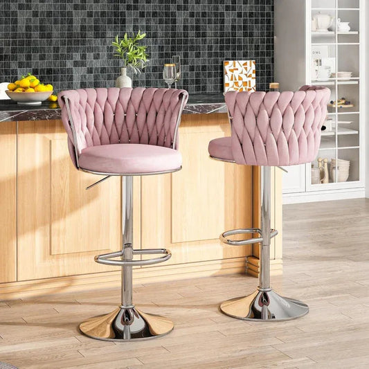 SERENITà Modern Silver Swivel Upholstered Velvet Adjustable Height Counter Stool with Metal Frame Pink (Set of 2) - Mekamart Australia