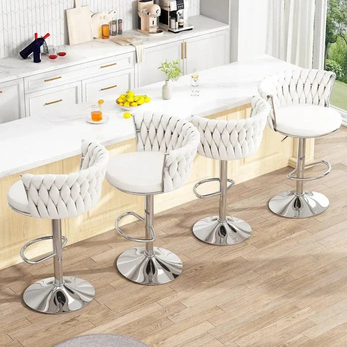 SERENITà Modern Silver Swivel Upholstered Velvet Adjustable Height Counter Stool with Metal Frame White (Set of 2) - Mekamart Australia