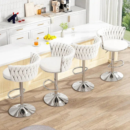SERENITà Modern Silver Swivel Upholstered Velvet Adjustable Height Counter Stool with Metal Frame White (Set of 2) - Mekamart Australia