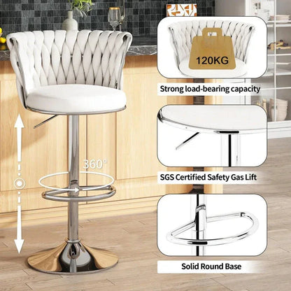 SERENITà Modern Silver Swivel Upholstered Velvet Adjustable Height Counter Stool with Metal Frame White (Set of 2) - Mekamart Australia