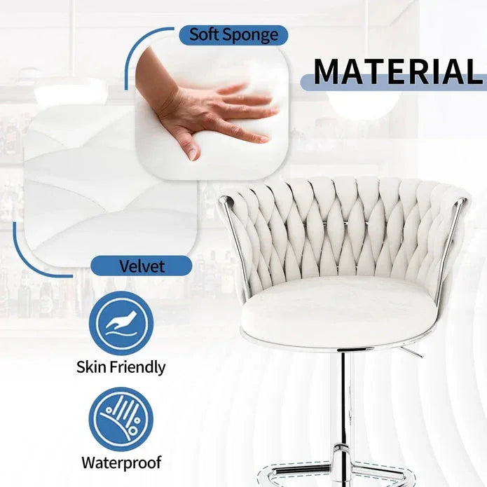 SERENITà Modern Silver Swivel Upholstered Velvet Adjustable Height Counter Stool with Metal Frame White (Set of 2) - Mekamart Australia