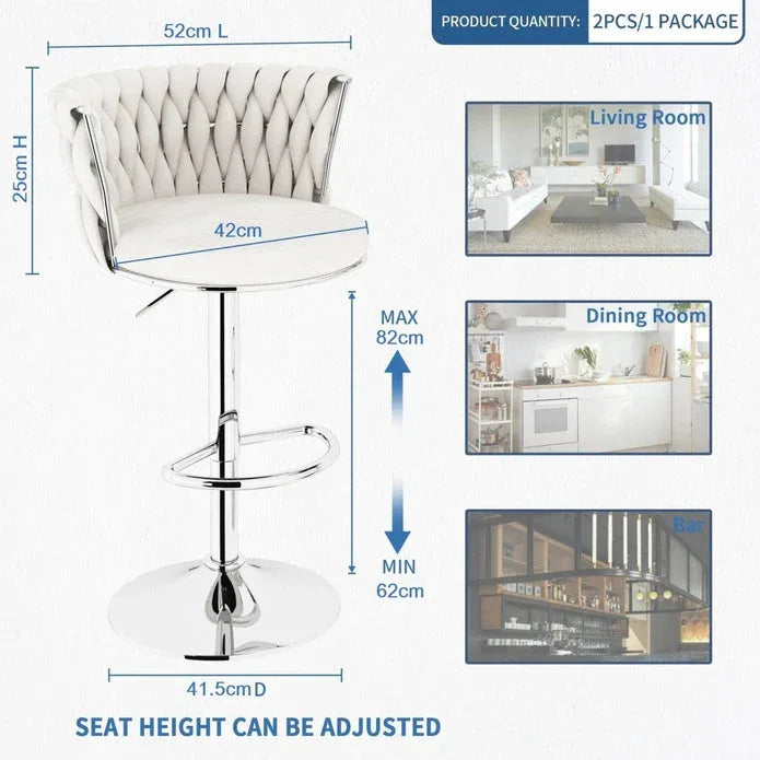 SERENITà Modern Silver Swivel Upholstered Velvet Adjustable Height Counter Stool with Metal Frame White (Set of 2) - Mekamart Australia