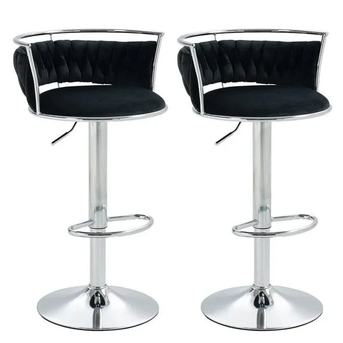 SERENITà Silver Swivel Upholstered Velvet Adjustable Height Counter Stool with Metal Frame Black (Set of 2) - Mekamart Australia