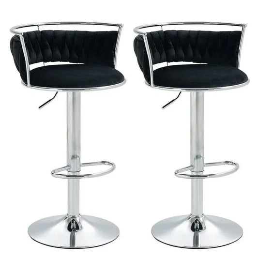 SERENITà Silver Swivel Upholstered Velvet Adjustable Height Counter Stool with Metal Frame Black (Set of 2) - Mekamart Australia
