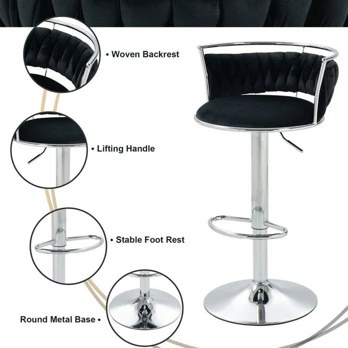 SERENITà Silver Swivel Upholstered Velvet Adjustable Height Counter Stool with Metal Frame Black (Set of 2) - Mekamart Australia