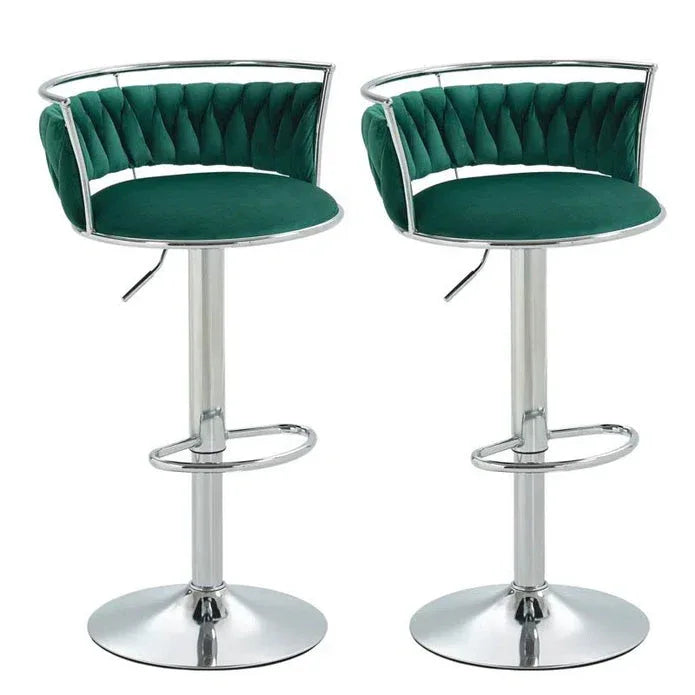 SERENITà Silver Swivel Upholstered Velvet Adjustable Height Counter Stool with Metal Frame Emerald Green (Set of 2) - Mekamart Australia