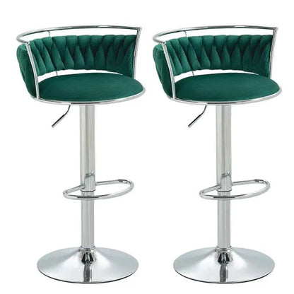 SERENITà Silver Swivel Upholstered Velvet Adjustable Height Counter Stool with Metal Frame Emerald Green (Set of 2) - Mekamart Australia