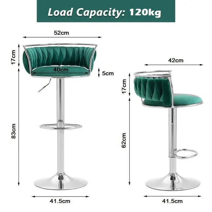 SERENITà Silver Swivel Upholstered Velvet Adjustable Height Counter Stool with Metal Frame Emerald Green (Set of 2) - Mekamart Australia