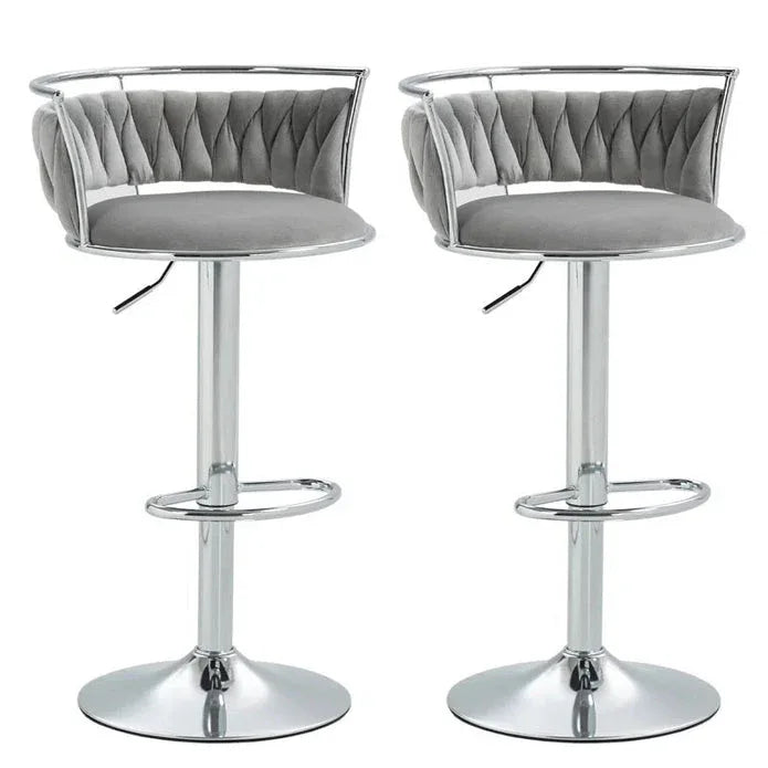 SERENITà Silver Swivel Upholstered Velvet Adjustable Height Counter Stool with Metal Frame Grey (Set of 2) - Mekamart Australia
