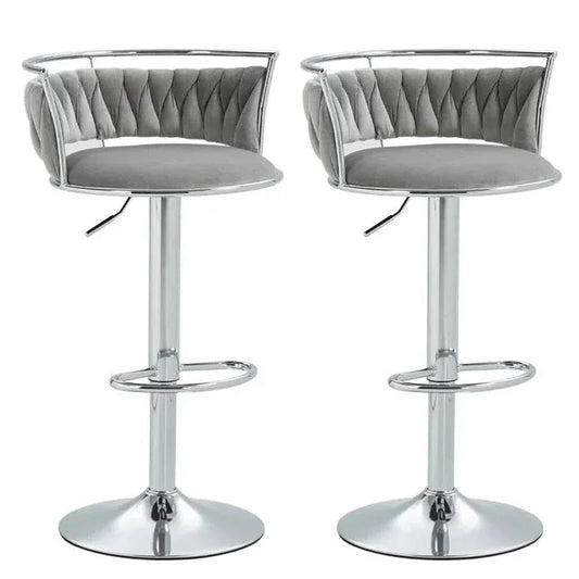 SERENITà Silver Swivel Upholstered Velvet Adjustable Height Counter Stool with Metal Frame Grey (Set of 2) - Mekamart Australia