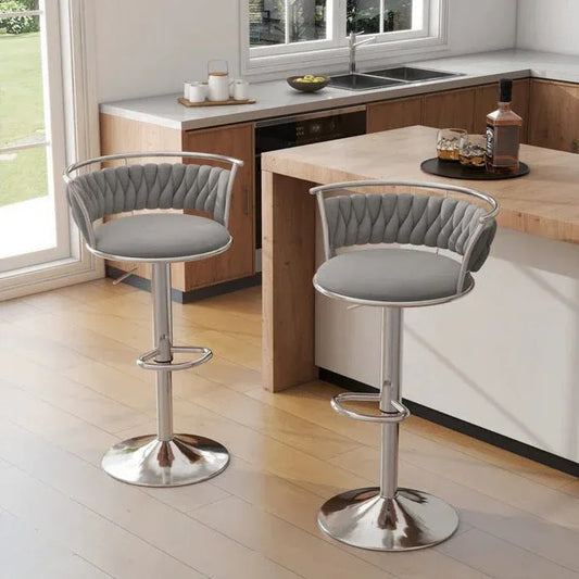 SERENITà Silver Swivel Upholstered Velvet Adjustable Height Counter Stool with Metal Frame Grey (Set of 2) - Mekamart Australia
