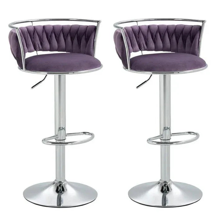 SERENITà Silver Swivel Upholstered Velvet Adjustable Height Counter Stool with Metal Frame Voilet (Set of 2) - Mekamart Australia