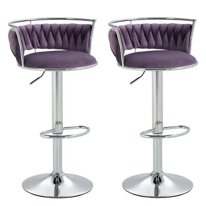 SERENITà Silver Swivel Upholstered Velvet Adjustable Height Counter Stool with Metal Frame Voilet (Set of 2) - Mekamart Australia