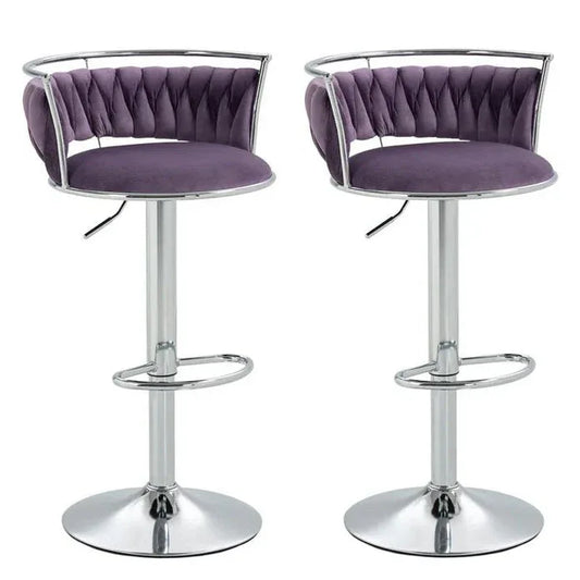 SERENITà Silver Swivel Upholstered Velvet Adjustable Height Counter Stool with Metal Frame Voilet (Set of 2) - Mekamart Australia
