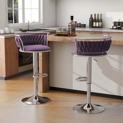 SERENITà Silver Swivel Upholstered Velvet Adjustable Height Counter Stool with Metal Frame Voilet (Set of 2) - Mekamart Australia