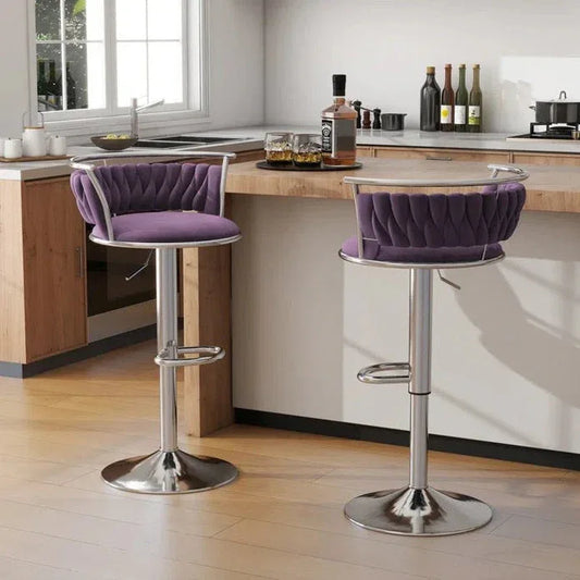 SERENITà Silver Swivel Upholstered Velvet Adjustable Height Counter Stool with Metal Frame Voilet (Set of 2) - Mekamart Australia