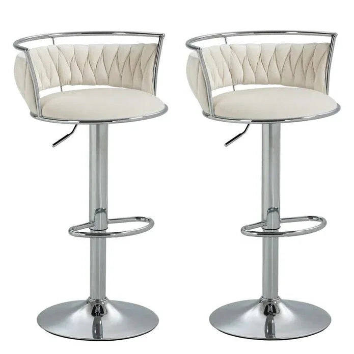 SERENITà Silver Swivel Upholstered Velvet Adjustable Height Counter Stool with Metal Frame White (Set of 2) - Mekamart Australia
