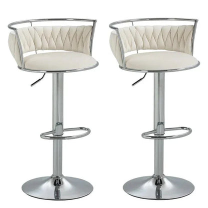 SERENITà Silver Swivel Upholstered Velvet Adjustable Height Counter Stool with Metal Frame White (Set of 2) - Mekamart Australia