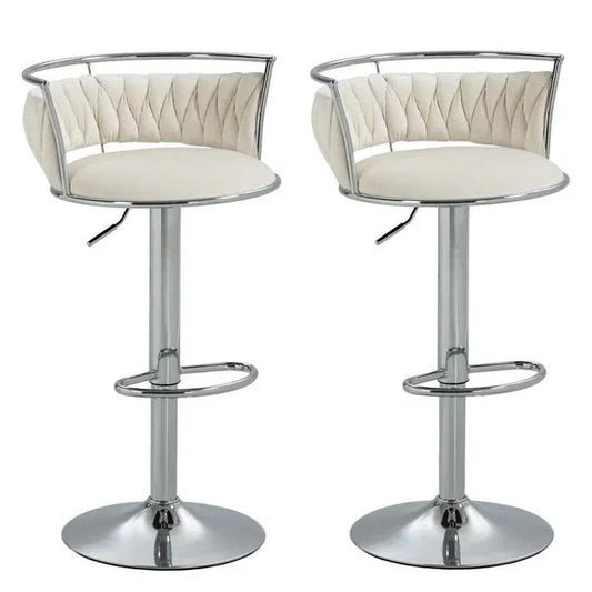 SERENITà Silver Swivel Upholstered Velvet Adjustable Height Counter Stool with Metal Frame White (Set of 2) - Mekamart Australia