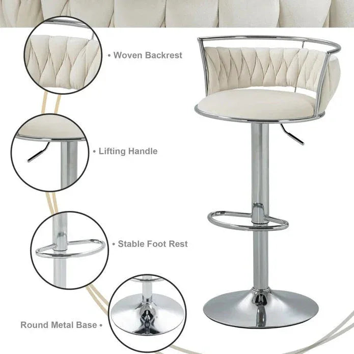 SERENITà Silver Swivel Upholstered Velvet Adjustable Height Counter Stool with Metal Frame White (Set of 2) - Mekamart Australia