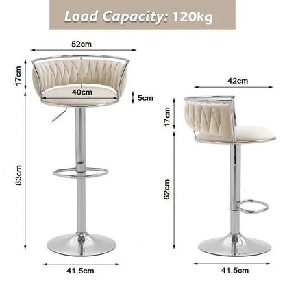 SERENITà Silver Swivel Upholstered Velvet Adjustable Height Counter Stool with Metal Frame White (Set of 2) - Mekamart Australia