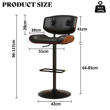 SERENITà European Wooden Black Modern Bar Stools Swivel Bar Stool Chair Counter Height Bar(Black)stool with 360 Degree Swivel Seat - Mekamart Australia