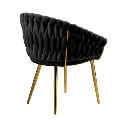 SERENITà Black Modern Velvet Dining Chairs, Upholstered Living Room Chair with Woven Back and Golden Metal Legs, Mid-Century Accent Set of 2(BLACK) - Mekamart Australia