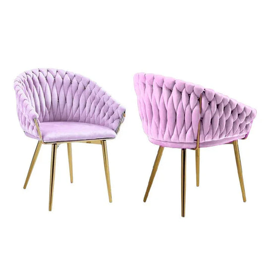 SERENITà Pink Modern Velvet Dining Chairs, Upholstered Living Room Chair with Woven Back and Golden Metal Legs, Mid-Century Accent Set of 2(Pink) - Mekamart Australia