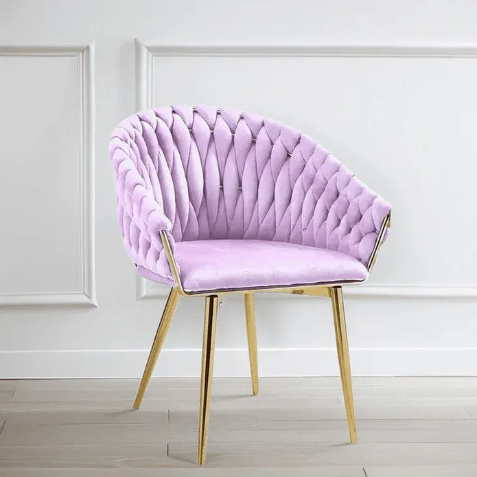 SERENITà Pink Modern Velvet Dining Chairs, Upholstered Living Room Chair with Woven Back and Golden Metal Legs, Mid-Century Accent Set of 2(Pink) - Mekamart Australia